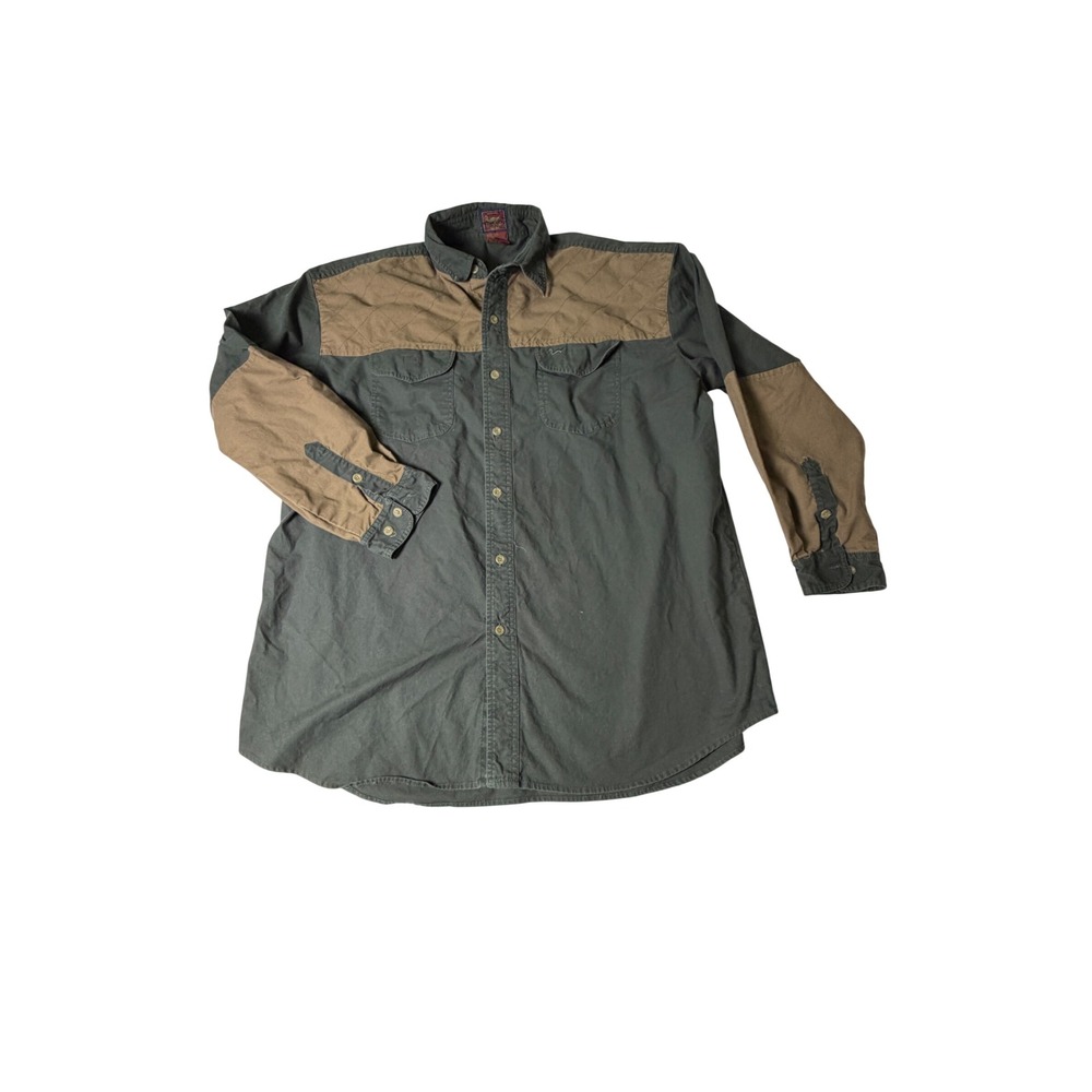 Duxbak Shooting Shirt Mens XXL Green Tan Quilted Patch Workwear Hunting Shirt